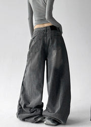 DIY Grey Asymmetrical Rivet Denim Harem Pants Fall