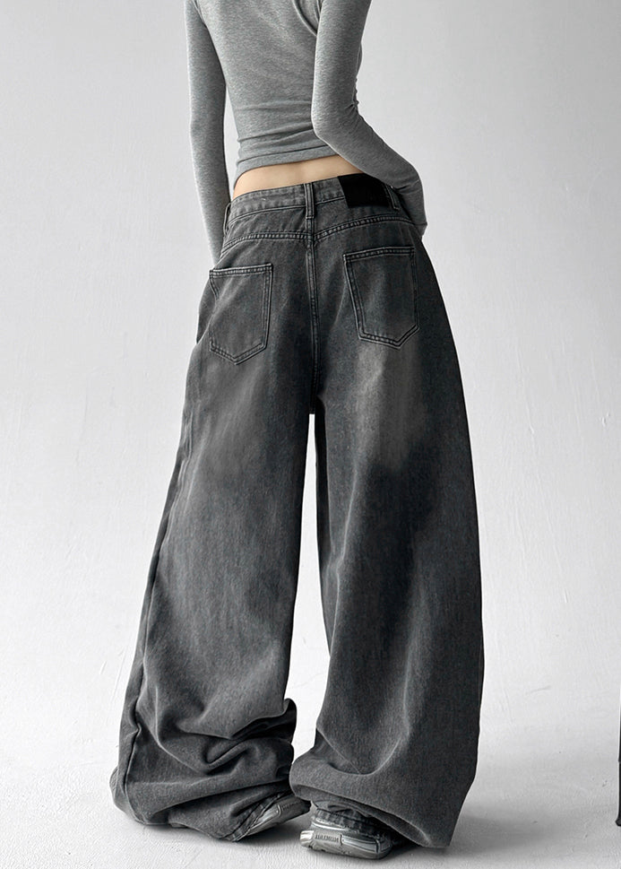 DIY Grey Asymmetrical Rivet Denim Harem Pants Fall