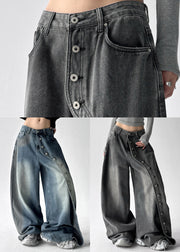 DIY Grey Asymmetrical Rivet Denim Harem Pants Fall