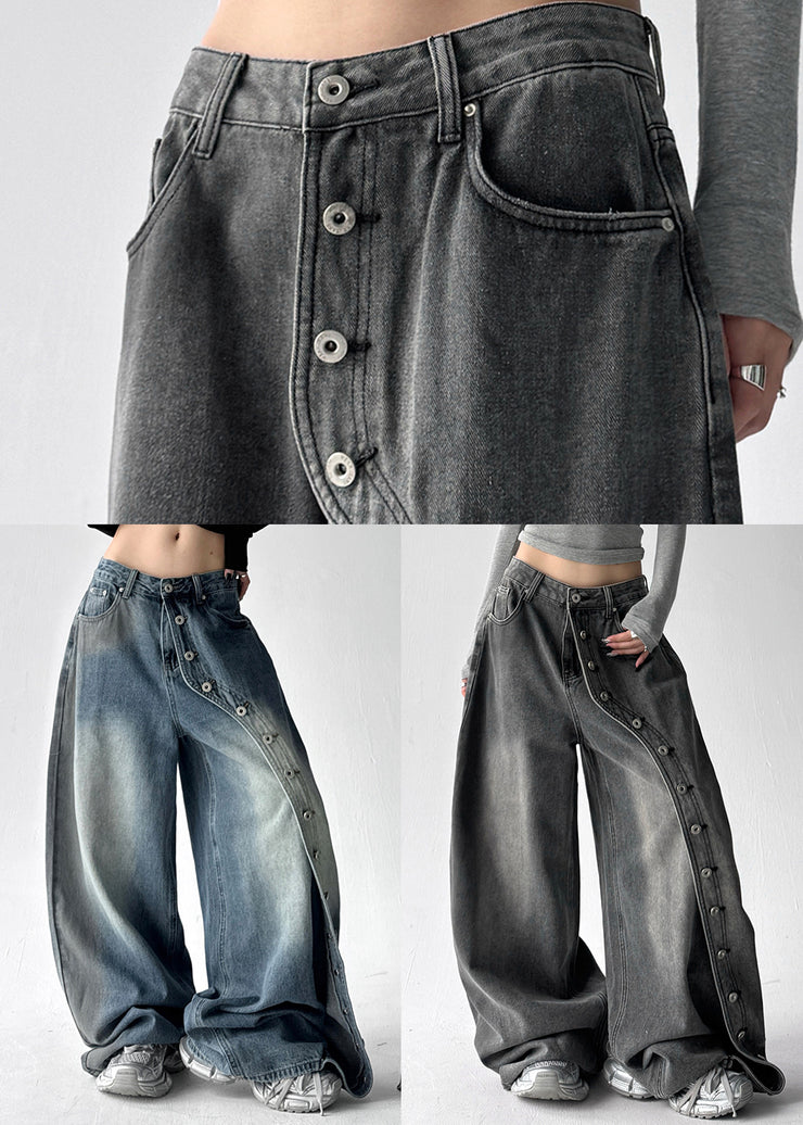 DIY Grey Asymmetrical Rivet Denim Harem Pants Fall