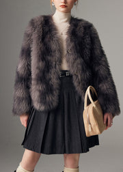 DIY Grey Oversized Tie Dye Faux Fox Fur Coats Winter