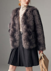 DIY Grey Oversized Tie Dye Faux Fox Fur Coats Winter