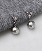 DIY Grey Sterling Silver Love Pearl Drop Earrings