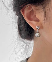 DIY Grey Sterling Silver Love Pearl Drop Earrings