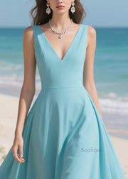 DIY Lake Blue Patchwork Exra Large Hem Chiffon Cami Dresses Summer