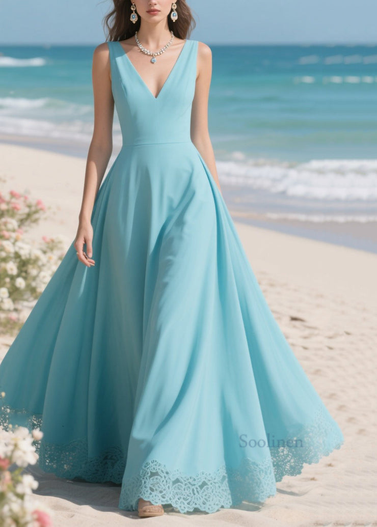 DIY Lake Blue Patchwork Exra Large Hem Chiffon Cami Dresses Summer