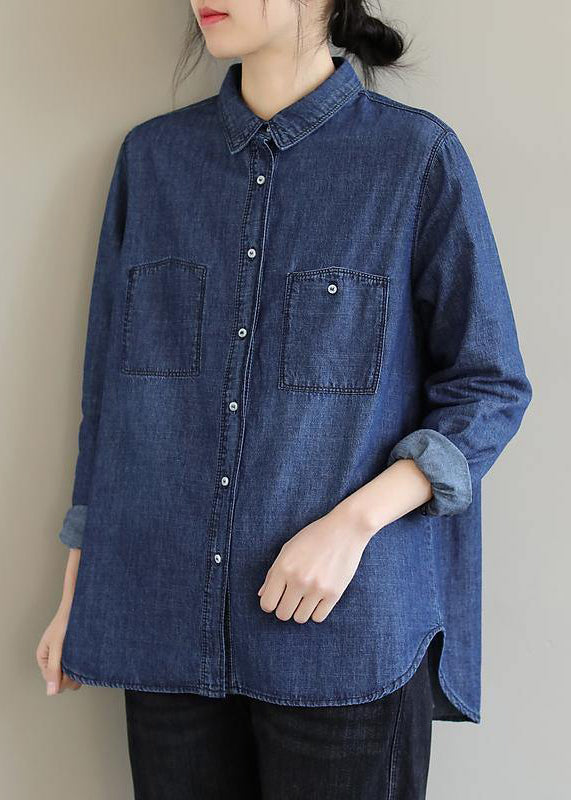 DIY Reverstaschen Frühlingskleidung für Frauen Muster Denim Blue Shirt