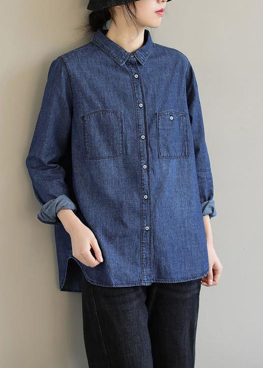 DIY Reverstaschen Frühlingskleidung für Frauen Muster Denim Blue Shirt