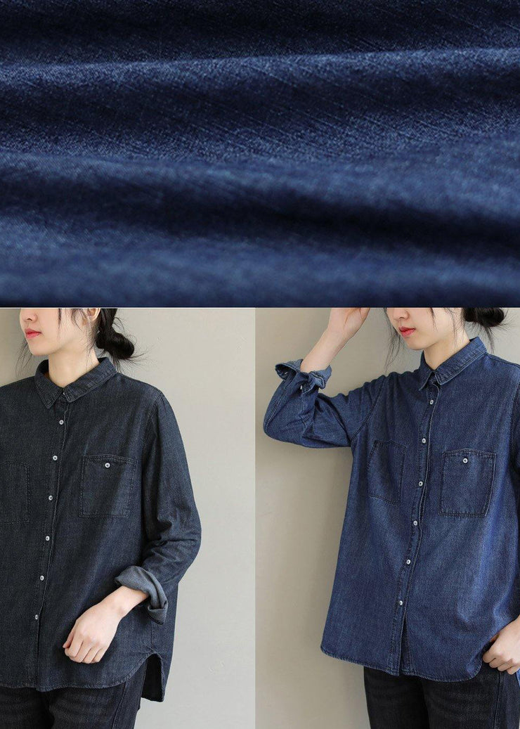 DIY Reverstaschen Frühlingskleidung für Frauen Muster Denim Blue Shirt