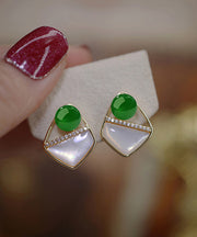 DIY Light Green Sterling Silver Overgild Zircon Gem Stone Stud Earrings