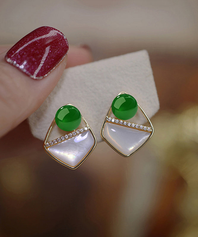 DIY Light Green Sterling Silver Overgild Zircon Gem Stone Stud Earrings