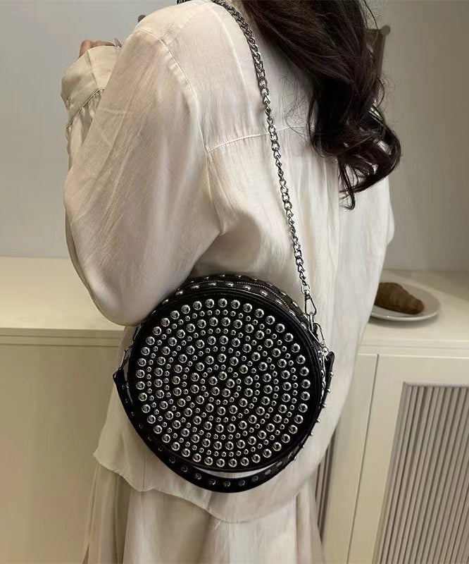 DIY Mulberry Rivet Solid Durable Faux Leather CrossBody Round Bag