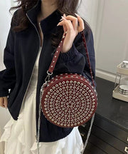 DIY Mulberry Rivet Solid Durable Faux Leather CrossBody Round Bag