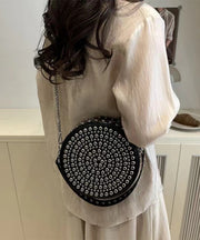 DIY Mulberry Rivet Solid Durable Faux Leather CrossBody Round Bag