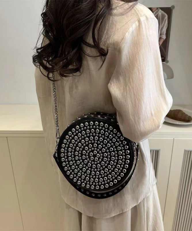 DIY Mulberry Rivet Solid Durable Faux Leather CrossBody Round Bag