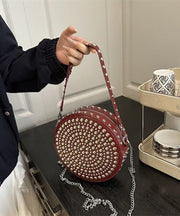 DIY Mulberry Rivet Solid Durable Faux Leather CrossBody Round Bag