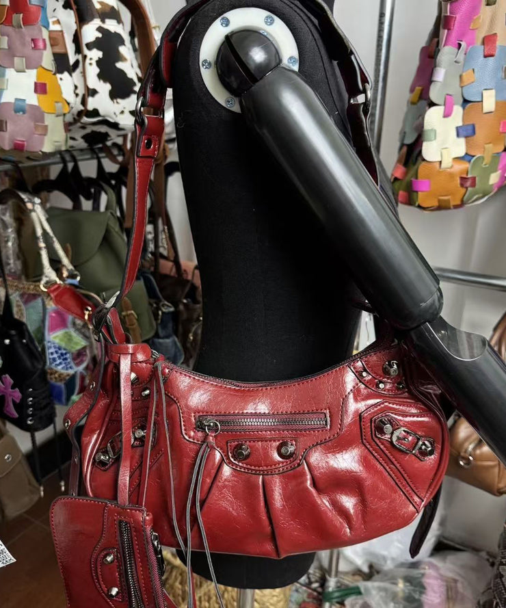 DIY Mulberry Rivet Solid Durable Faux Leather Shoulder Bags