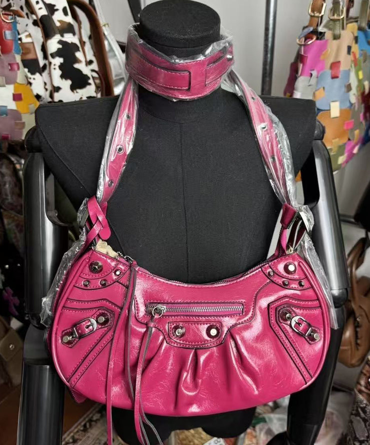 DIY Mulberry Rivet Solid Durable Faux Leather Shoulder Bags