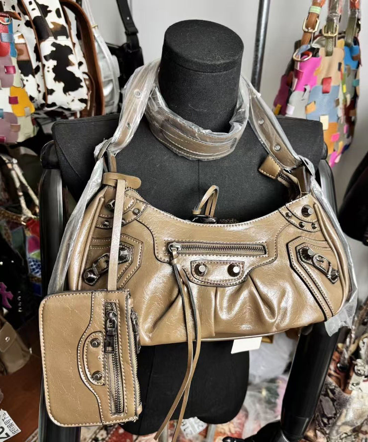 DIY Mulberry Rivet Solid Durable Faux Leather Shoulder Bags