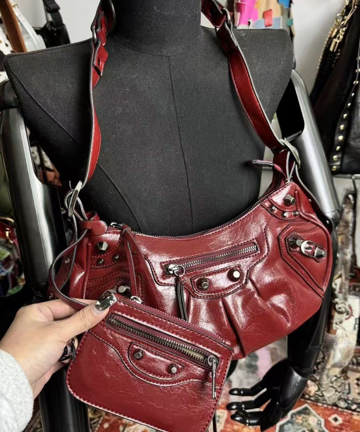 DIY Mulberry Rivet Solid Durable Faux Leather Shoulder Bags