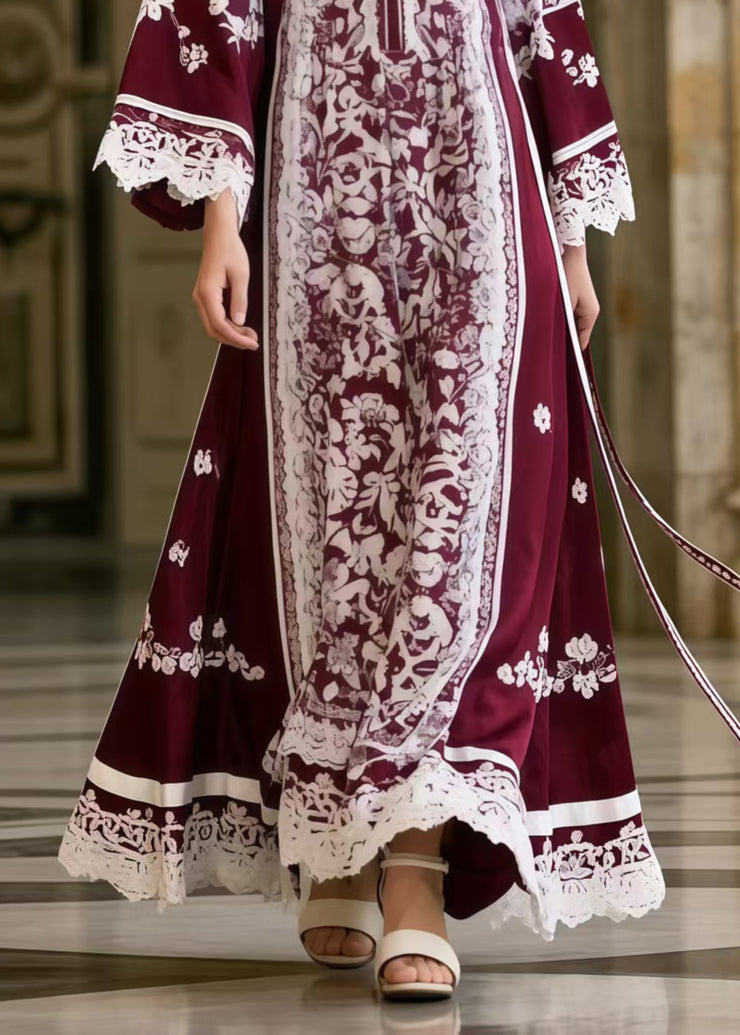DIY Mulberry Tie Waist Print Cotton A Line Dresses Spring