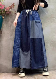 DIY Navy Asymmetrical Patchwork Denim Skirt Summer