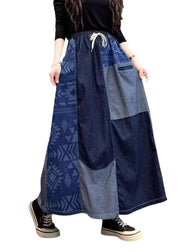DIY Navy Asymmetrical Patchwork Denim Skirt Summer