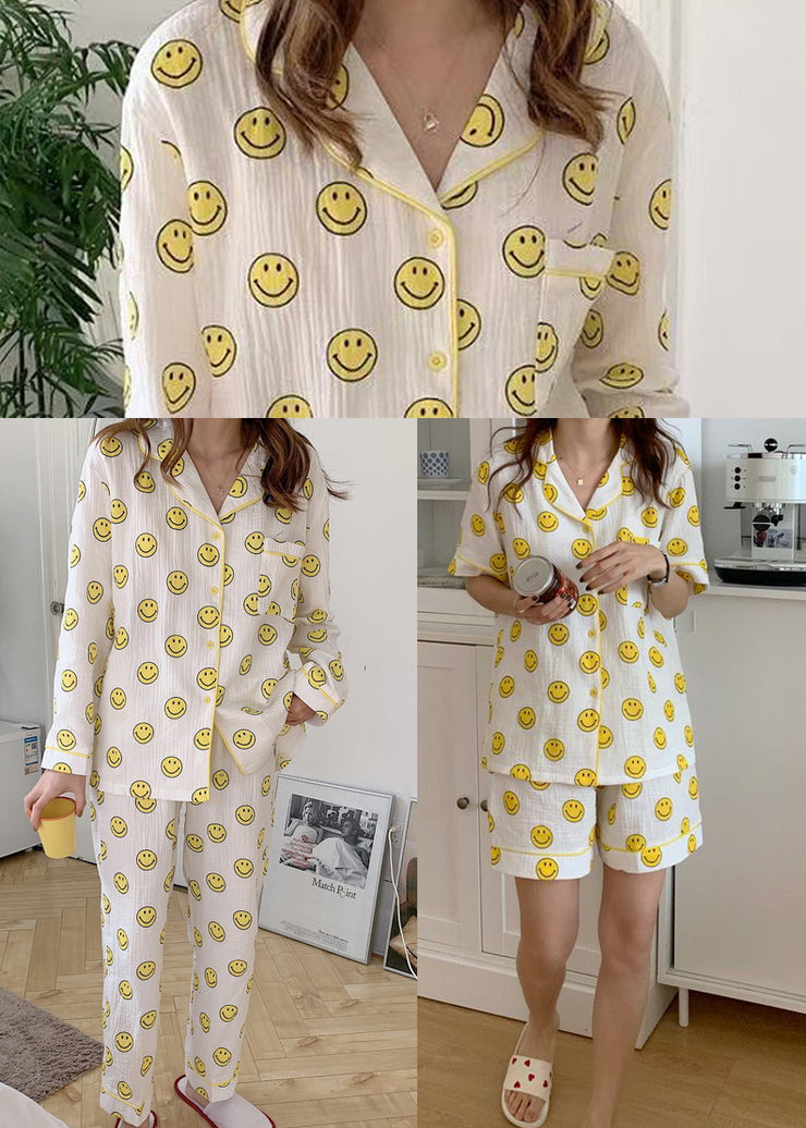 DIY Oversized Smile Print Cotton Pajama Sets Short Sleeve