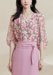 DIY Pink Print Chiffon Shirt Bracelet Sleeve