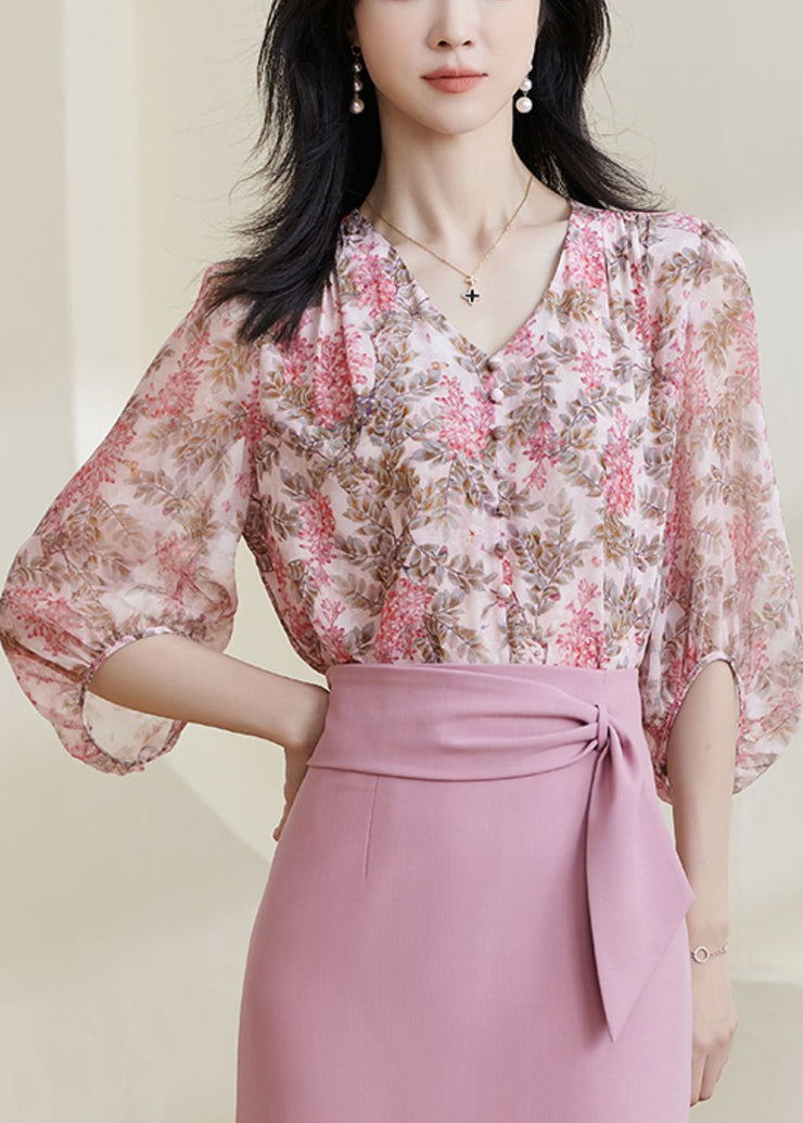DIY Pink Print Chiffon Shirt Bracelet Sleeve