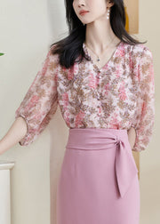 DIY Pink Print Chiffon Shirt Bracelet Sleeve