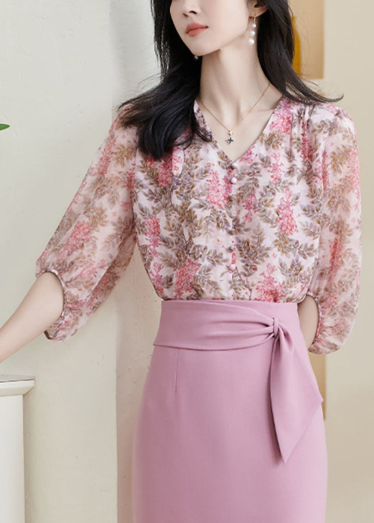 DIY Pink Print Chiffon Shirt Bracelet Sleeve