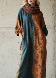 DIY Print Fuzzy Fur Fluffy Patchwork Cotton Long Dress Fall