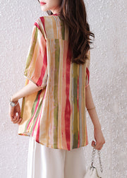 DIY Rainbow V Neck Striped Cotton Top Half Sleeve