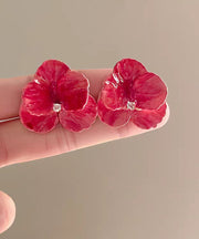DIY Red Alloy Butterfly Orchid Heart-Shaped Stud Earrings