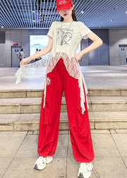 DIY Red Asymmetrical Patchwork Lace Tank Summer