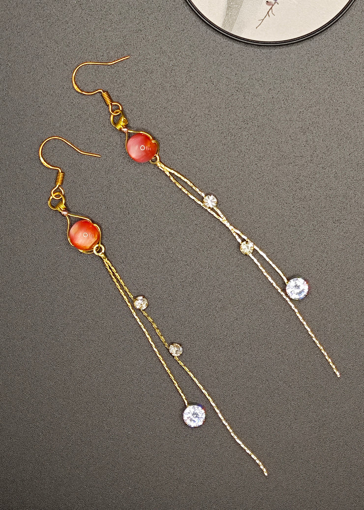 DIY Red Crystal Fringe Trim Rhinestone Drop Earrings
