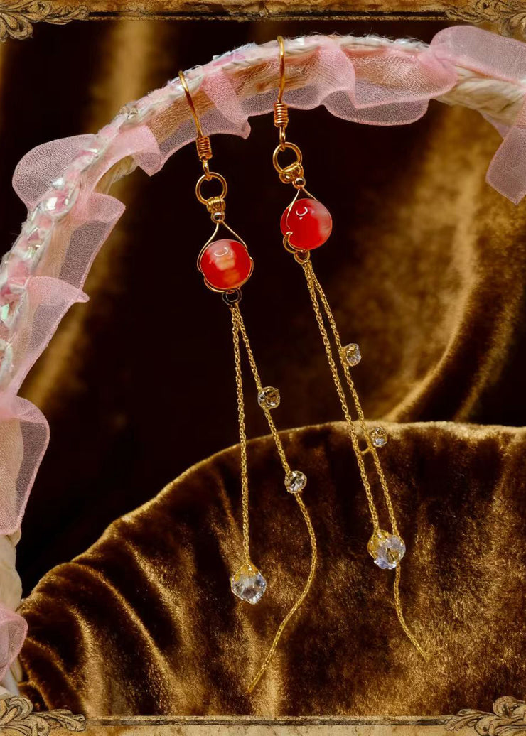DIY Red Crystal Fringe Trim Rhinestone Drop Earrings