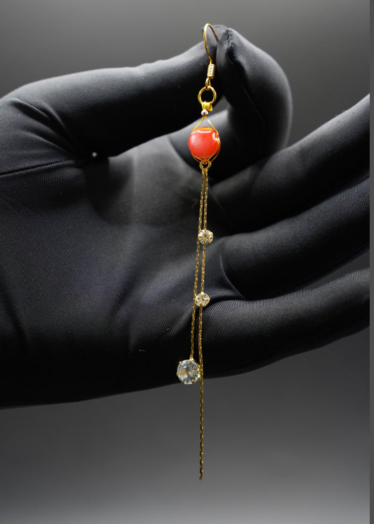 DIY Red Crystal Fringe Trim Rhinestone Drop Earrings