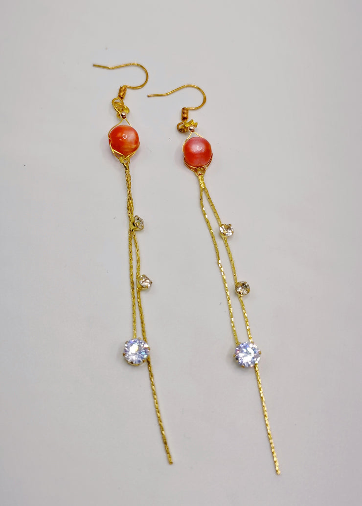 DIY Red Crystal Fringe Trim Rhinestone Drop Earrings
