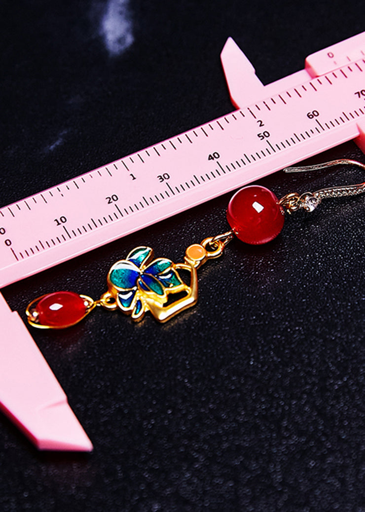 DIY Red Gem Stone Gilding Drop Earrings
