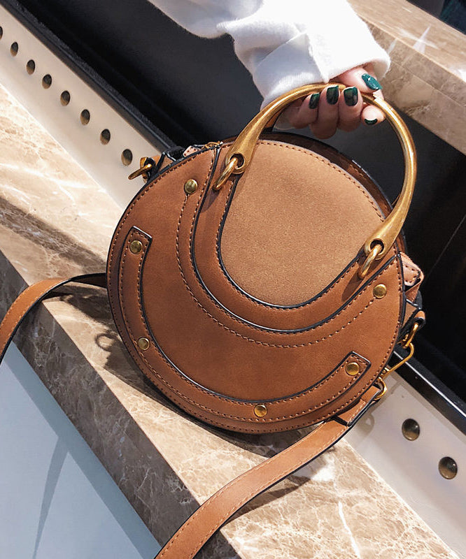DIY Rivet Solid Durable Faux Leather Tote Handbag Round Bag