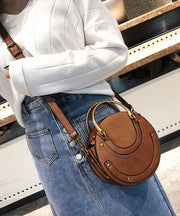 DIY Rivet Solid Durable Faux Leather Tote Handbag Round Bag