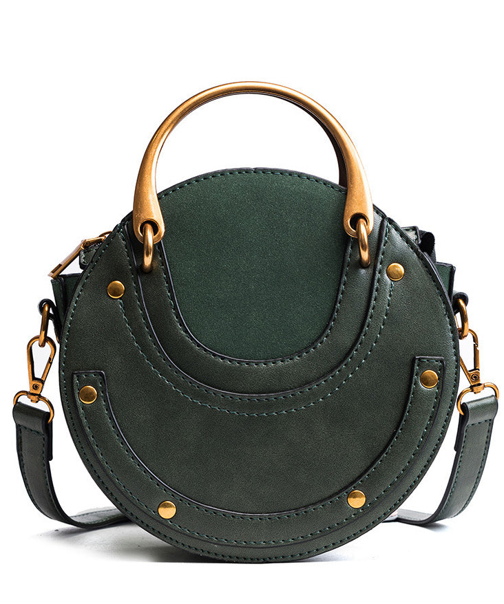DIY Rivet Solid Durable Faux Leather Tote Handbag Round Bag