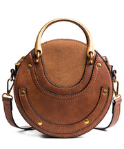 DIY Rivet Solid Durable Faux Leather Tote Handbag Round Bag