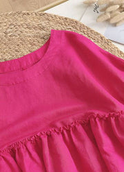 DIY Rose O-Neck Ruffled Patchwork Cotton Blouse Top Summer