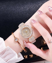 DIY Rose Stainless Steel Zircon Mineral Glas Watches