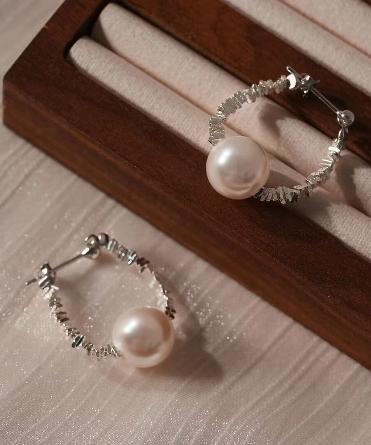 DIY Silk Copper Broken Silver Pearl Hoop Earrings