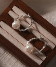 DIY Silk Copper Broken Silver Pearl Hoop Earrings