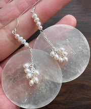 DIY Silk Copper Pearl Shell Discs Drop Earrings